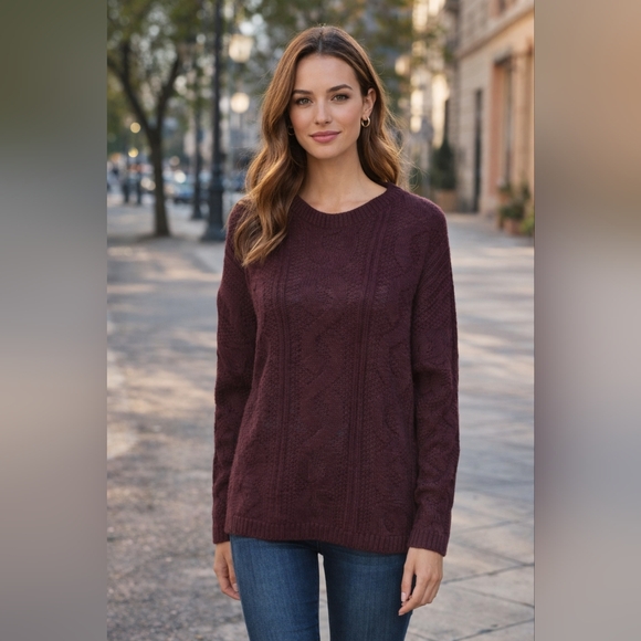 Bobbie Brooks Sweaters - Bobbie Brooks Plum Cable Knit Sweater  Women’s Large  Cozy Winter Knit Vintage